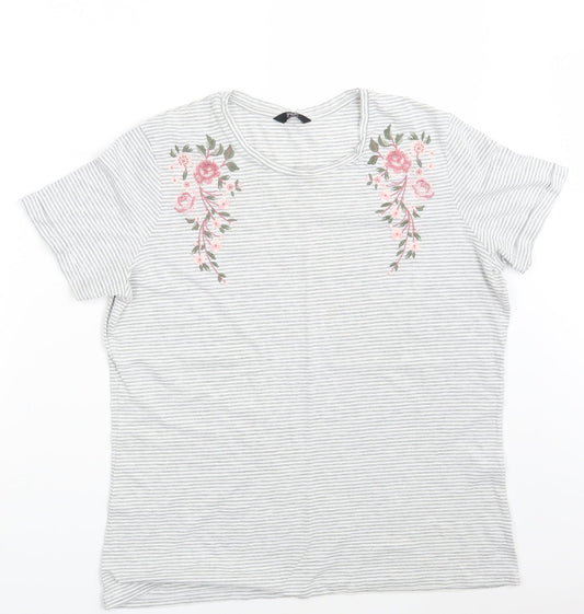 F&F Womens Grey Striped  Basic T-Shirt One Size