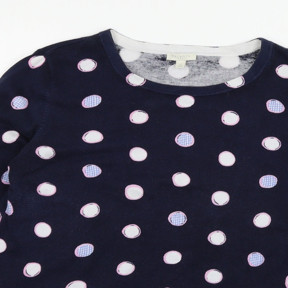 Talbots Womens Black Polka Dot Jersey Basic T-Shirt Size 12