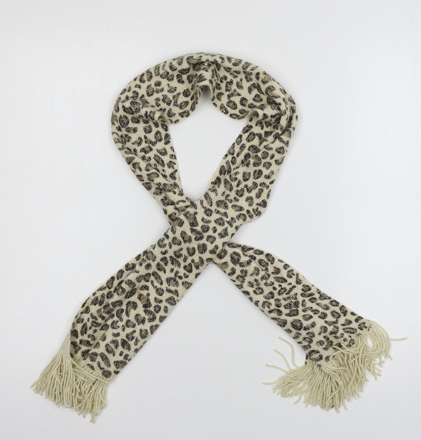 Preworn Womens Beige Animal Print Knit  Scarf