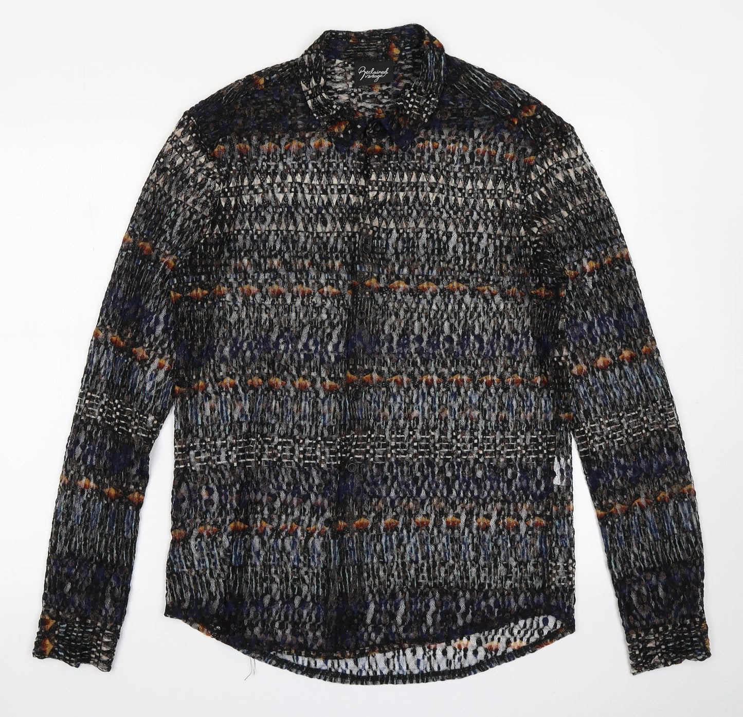 Reclaimed Vintage Womens Blue Fair Isle  Basic Button-Up Size M