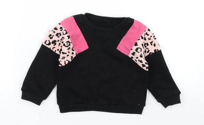 Additional front view of Matalan girls’ black colourblock basic t-shirt, size 9-12, months