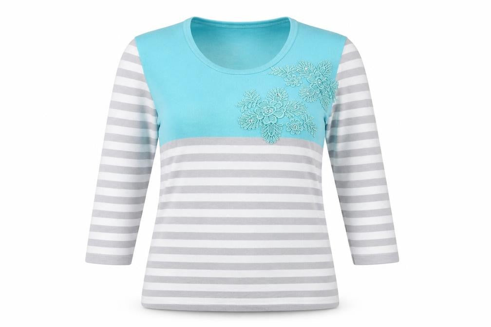 //text.. Womens Grey Striped Knit Pullover Jumper Size L