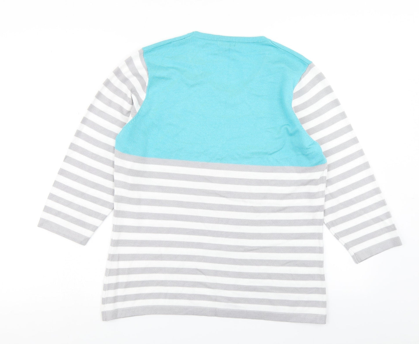 //text.. Womens Grey Striped Knit Pullover Jumper Size L