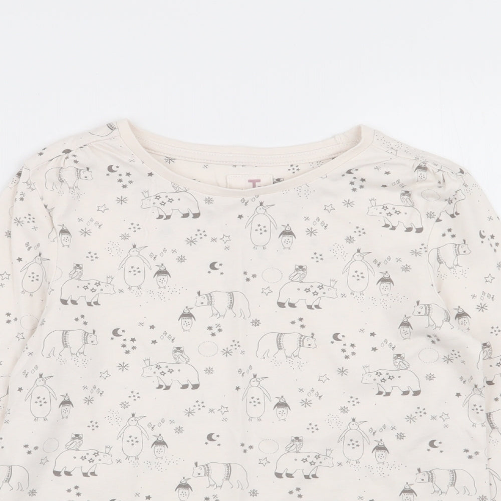 TU Girls Ivory Animal Print  Basic T-Shirt Size 9 Years