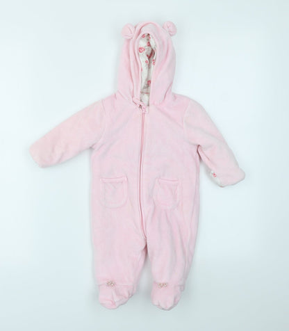 Additional front view of George girls’ pink basic jacket coatigan, size 3-6, months