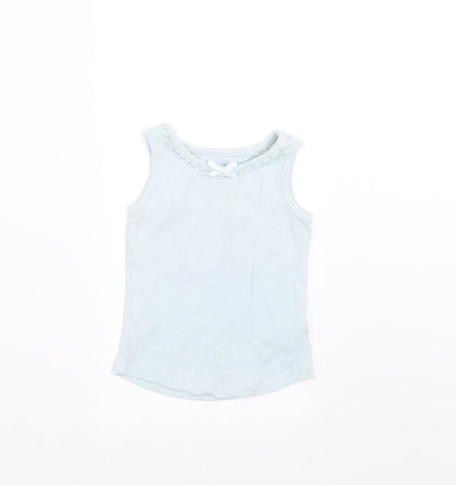 Additional front view of Next girls’ blue basic tank, size 6-9, months