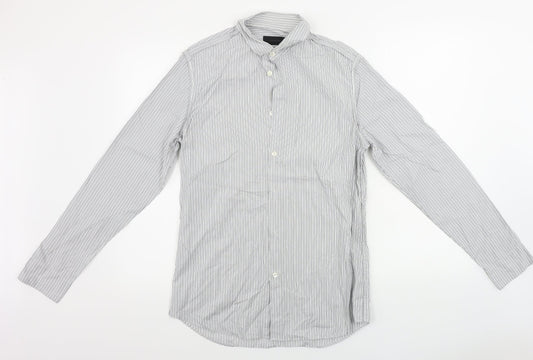 NICOLE FARHI  Mens Grey Striped   Button-Up Size 15