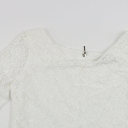 Reyon  Womens White Floral  Basic T-Shirt Size L