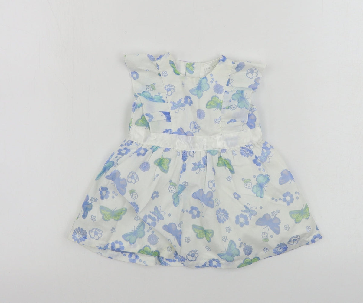 Additional front view of Baby Boutique girls’ white floral a-line, size 0-3, months