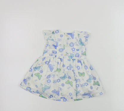 Back view of Baby Boutique girls’ white floral a-line, size 0-3, months