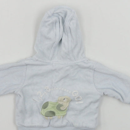 Brand and care label for H&M girls’ blue jacket coat size newborn