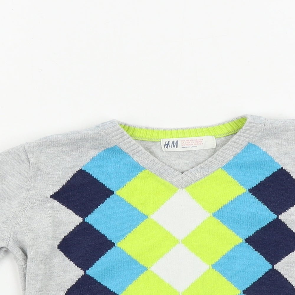 H&M  Boys Grey Geometric  Pullover Jumper Size 2-3 Years