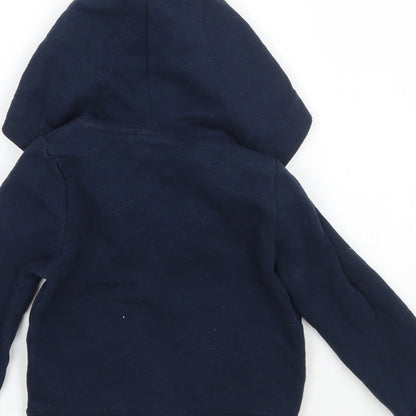 Brand and care label for H&M girls’ blue jacket coat, size 2, years