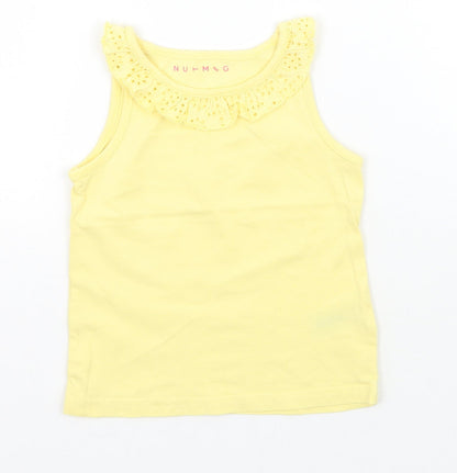 Additional front view of Nutmeg girls’ yellow basic tank, size 12-18, months