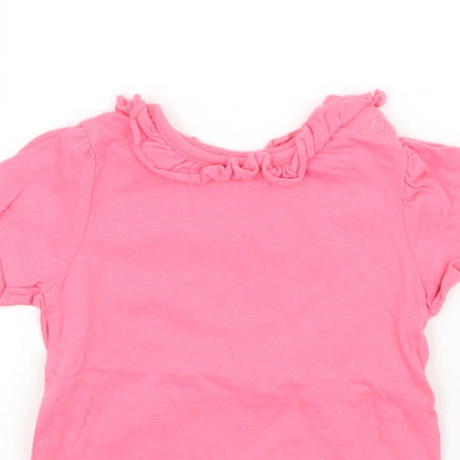 Close-up detail of Nutmeg girls’ pink basic t-shirt, size 12, months