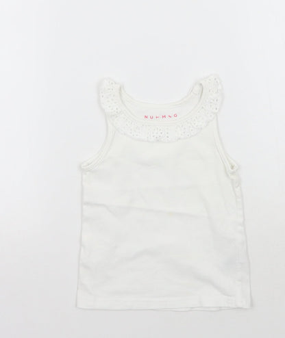 Front view of Nutmeg girls’ white basic tank, size 2, years