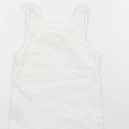 Brand and care label for Nutmeg girls’ white basic tank, size 2, years