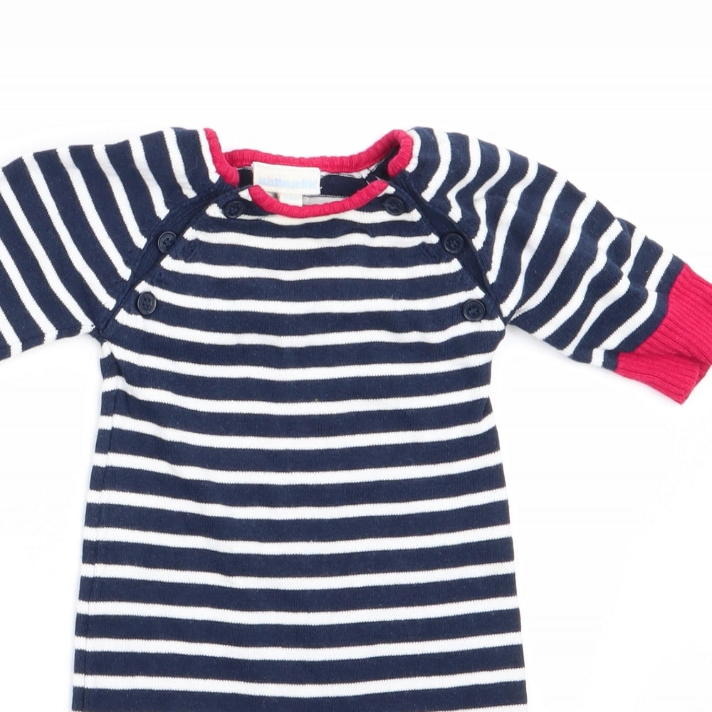 JoJo Maman Bébé Boys Blue Striped  Romper One-Piece Size 0-3 Months