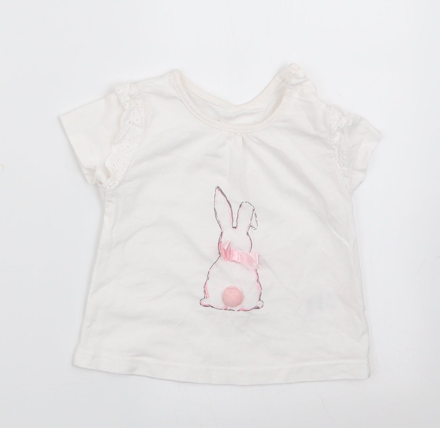 Matalan Girls Ivory Animal Print  Basic T-Shirt Size 3-6 Months  - Rabbit Logo