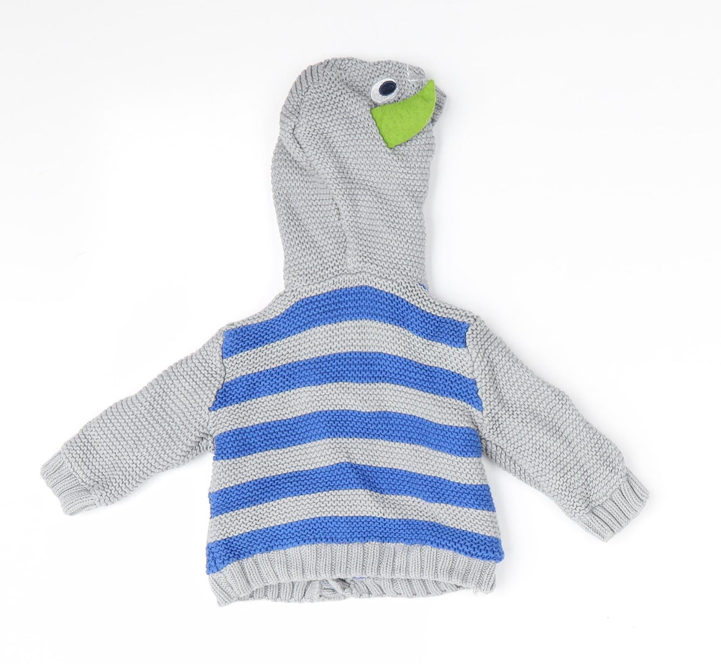 Ladybird Boys Grey Striped  Cardigan Jumper Size 0-3 Months  - Dragon Hood