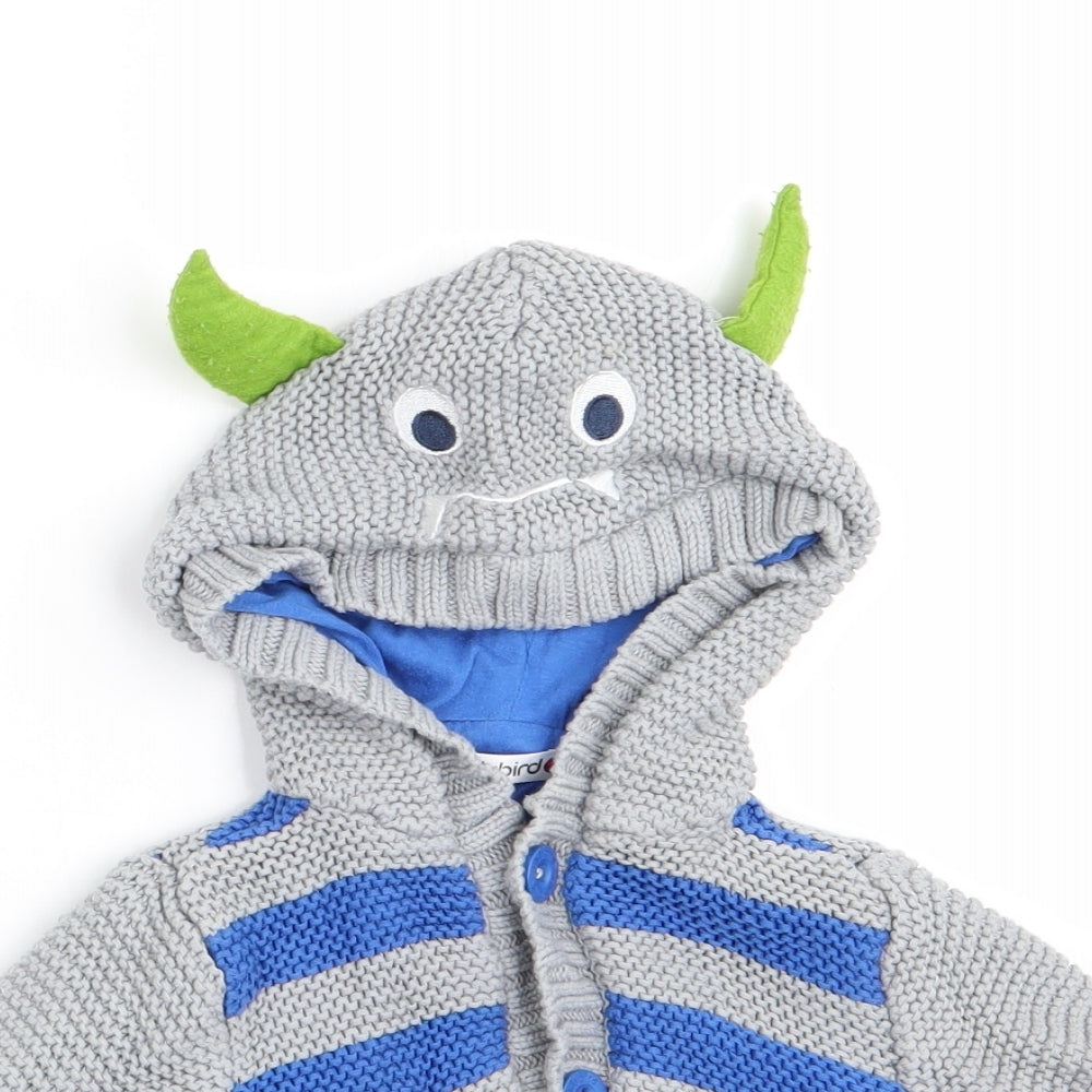 Ladybird Boys Grey Striped  Cardigan Jumper Size 0-3 Months  - Dragon Hood
