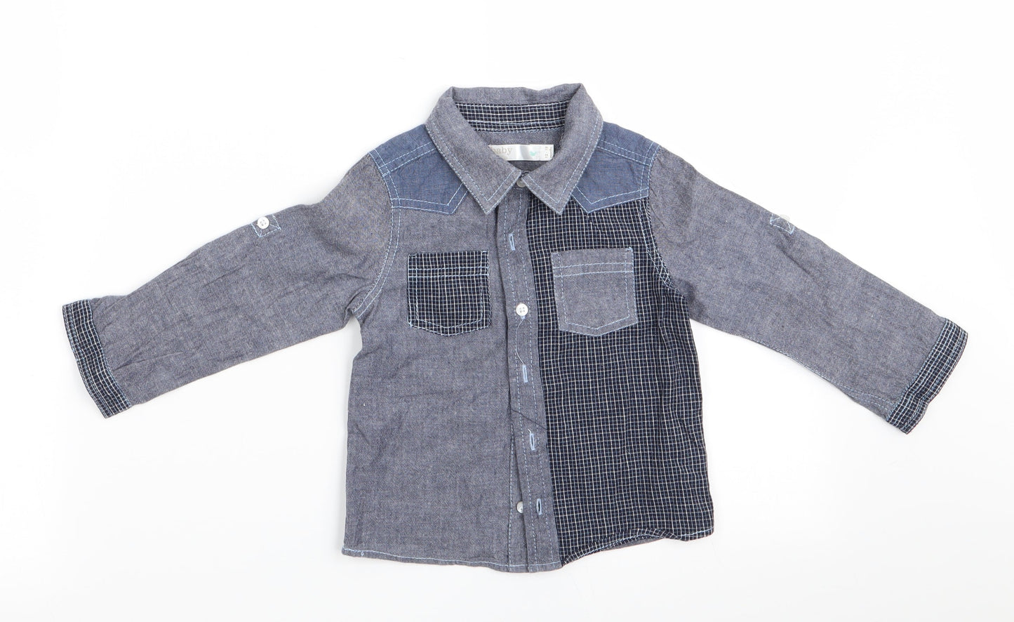 M&Co Boys Blue   Basic Button-Up Size 12-18 Months
