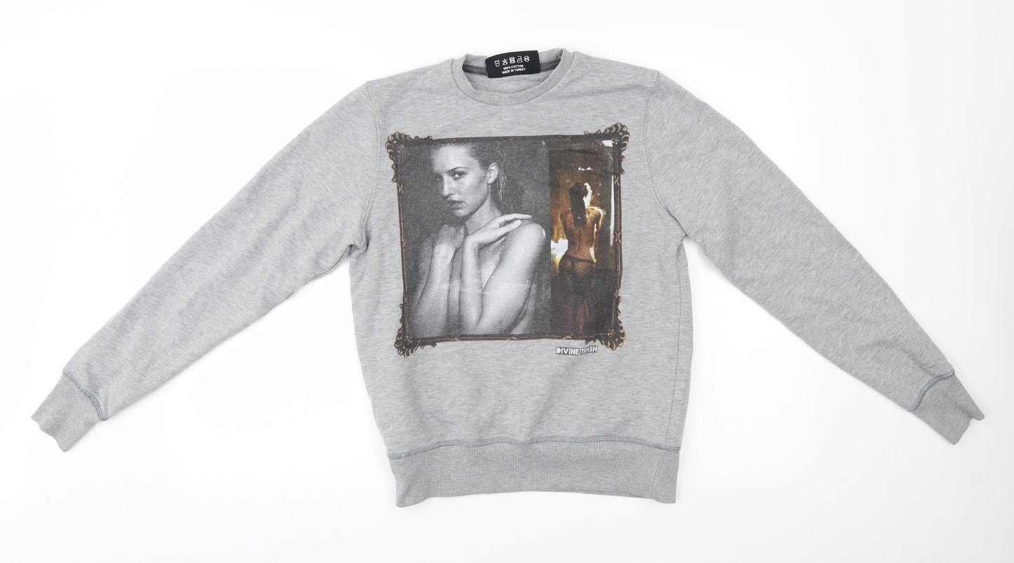 DIvine trash Mens Grey   Pullover Sweatshirt Size XS