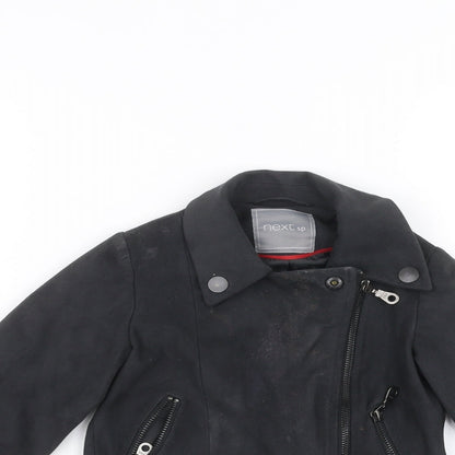 Close-up detail of Next girls’ black jacket, size 3, years