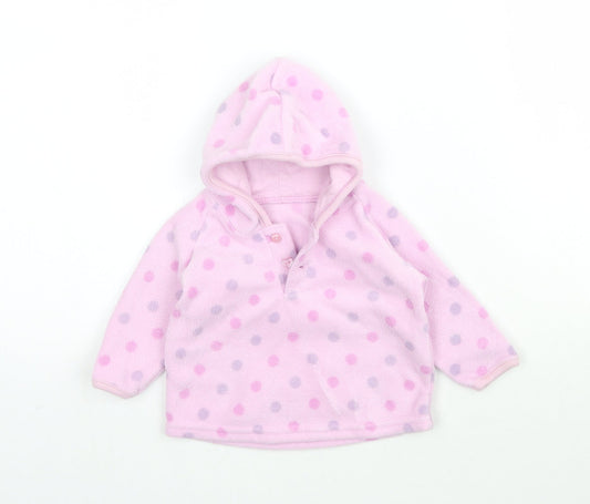 Marks and Spencer Girls Pink Polka Dot Fleece Pullover Jumper Size 3-6 Months  - Hoodie