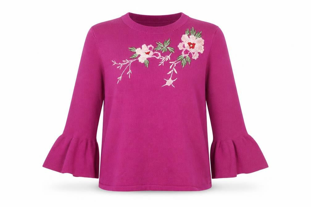 Marks & Spencer Womens Pink  Knit Pullover Jumper Size 14  - Floral Embroidery