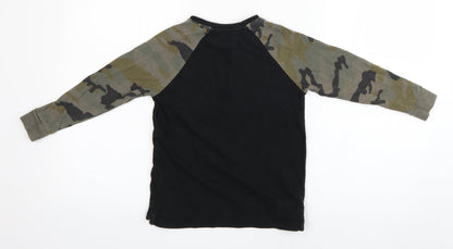 Additional front view of Next girls’ black camouflage pullover t-shirt, size 6, years