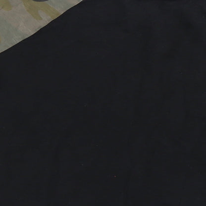 Brand and care label for Next girls’ black camouflage pullover t-shirt, size 6, years