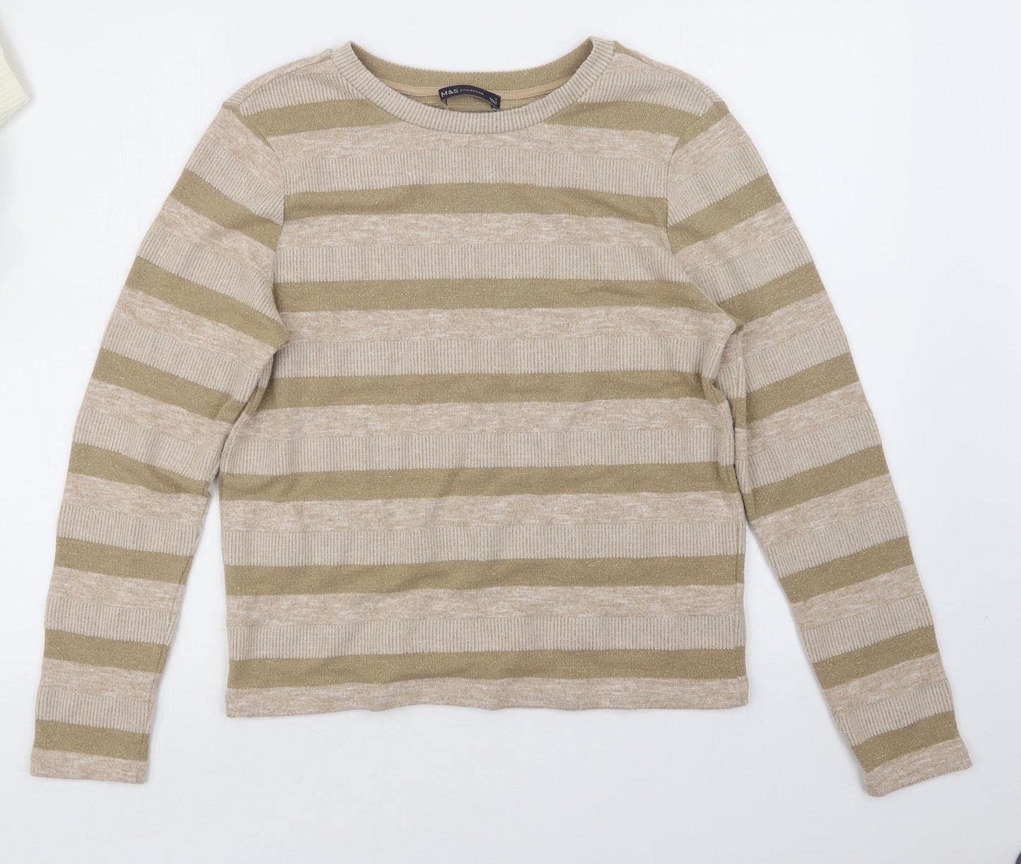 Marks and Spencer Womens Beige Striped Knit Pullover Jumper Size 14