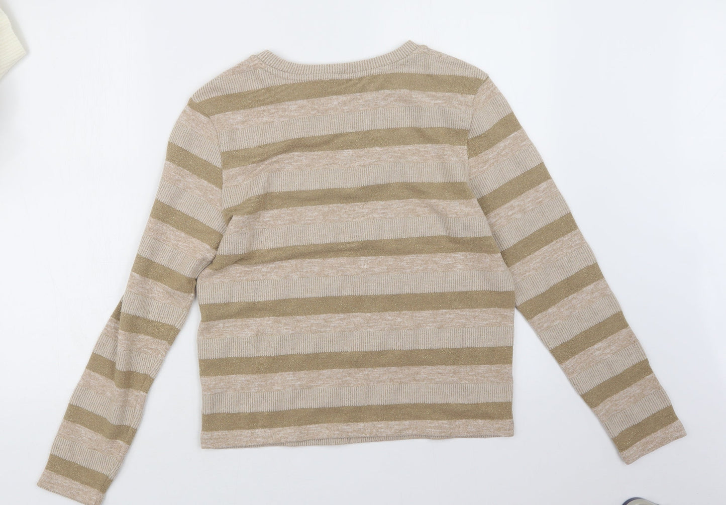 Marks and Spencer Womens Beige Striped Knit Pullover Jumper Size 14