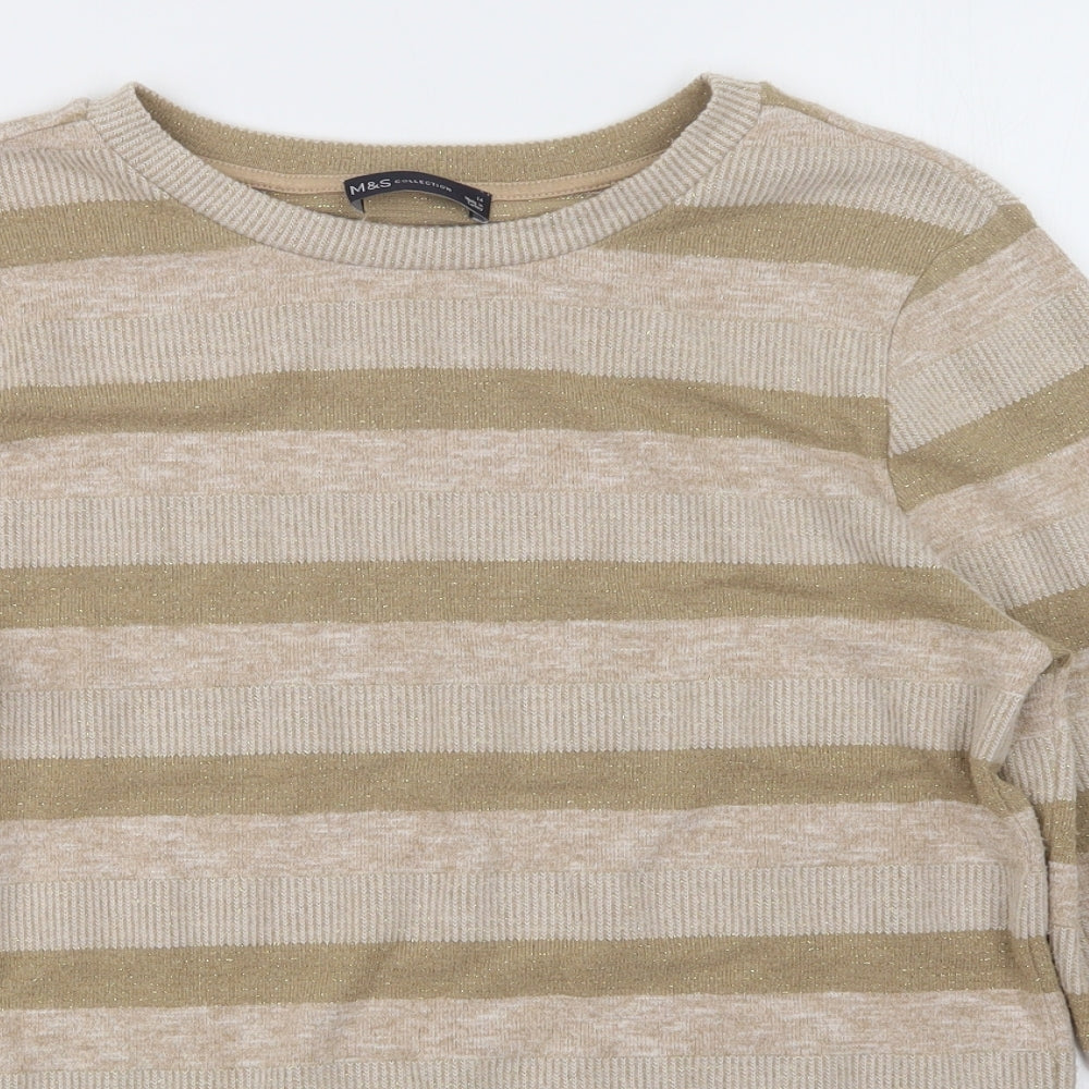 Marks and Spencer Womens Beige Striped Knit Pullover Jumper Size 14