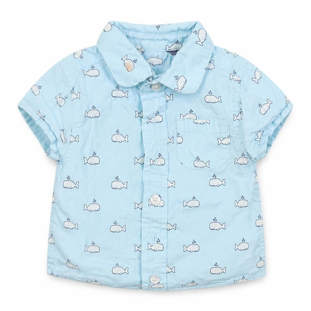 John Lewis Boys Blue Spotted  Basic Button-Up Size 0-3 Months  - Whale print