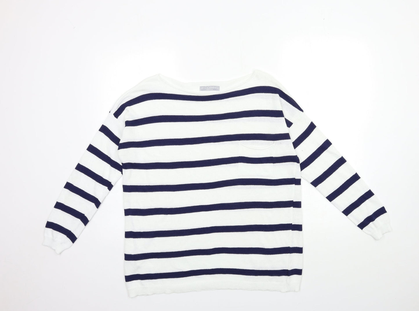LV Clothing Womens White Striped Knit Pullover Jumper Size L