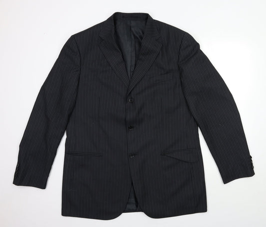Preworn Mens Black Striped  Jacket Suit Jacket Size 44