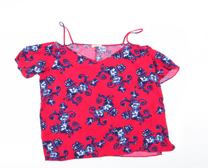 Additional front view of Papaya women’s red floral basic blouse, size UK 16