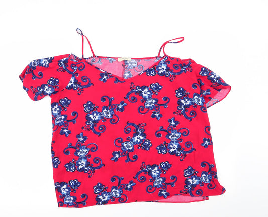 Papaya Womens Red Floral  Basic Blouse Size 16