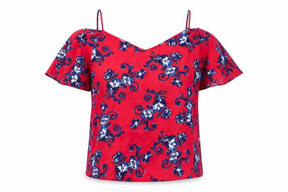 Front view of Papaya women’s red floral basic blouse, size UK 16