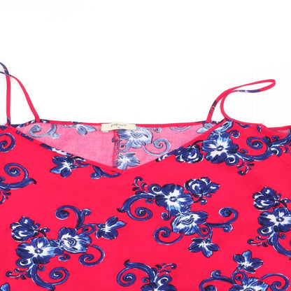 Close-up detail of Papaya women’s red floral basic blouse, size UK 16