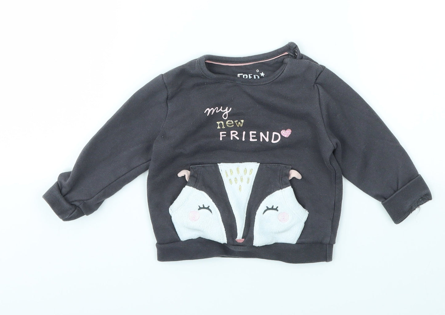 F&F Girls Grey   Pullover Jumper Size 3-6 Months