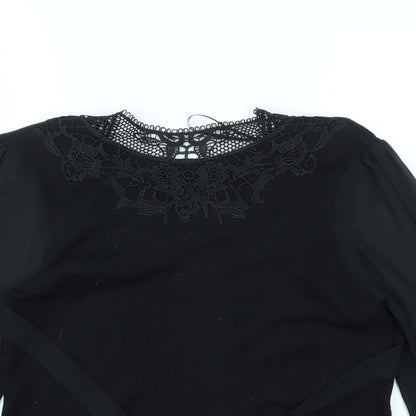 Close-up detail of Roman women’s black basic t-shirt, size UK 12