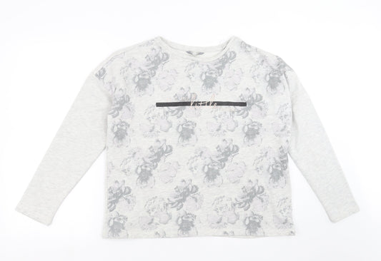 Peacocks Womens Grey Floral  Pullover Sweatshirt Size 16