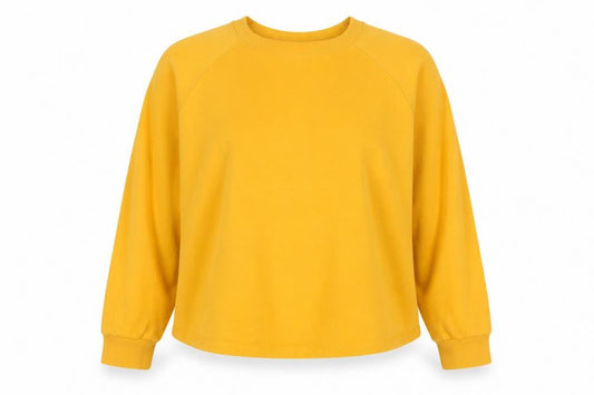 Front view of ASOS women’s yellow jumper, size UK 12