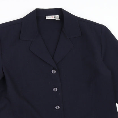 Close-up detail of Oscar B women’s blue jacket blazer, size UK 12