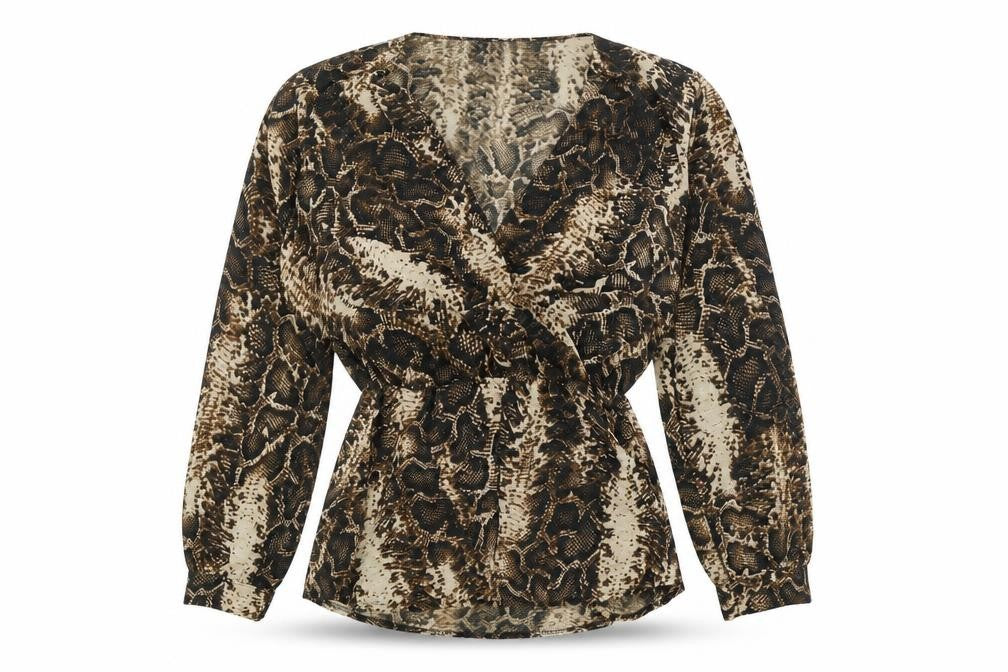 Boohoo Womens Brown Animal Print  Basic Blouse Size 6