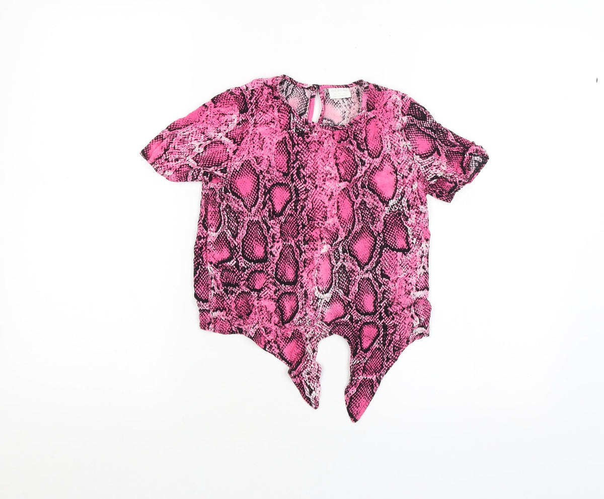 F&F Girls Pink Animal Print  Basic T-Shirt Size 7-8 Years