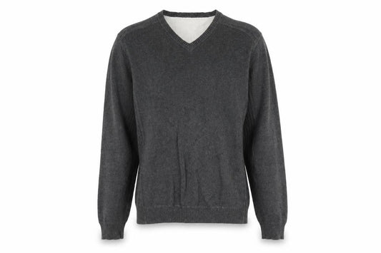Front view of Atlantic Bay men’s grey jumper, size M
